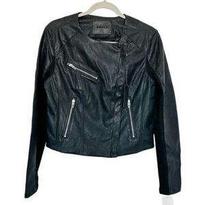 NWT BlankNYC Asymmetrical Black Faux Leather Jacket with Fabric Detail - Medium